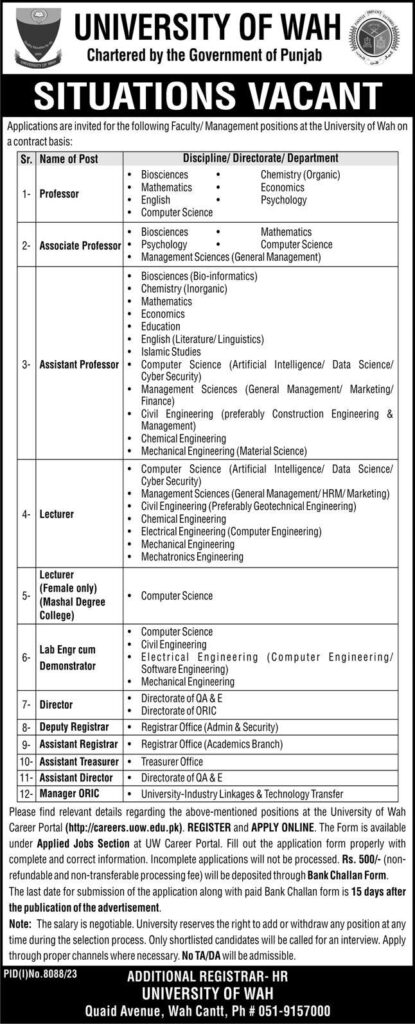 University of Wah Jobs
